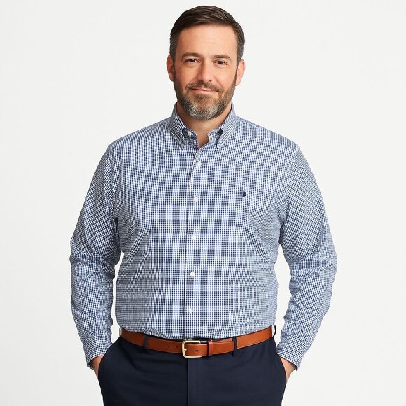 Ralph Lauren Mens Shirt Blake Fit Oversized Button Blue Gingham Check Size XL - Picture 1 of 12